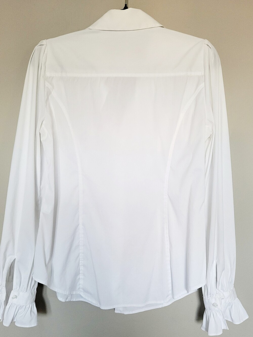 White House Black Market White Ruffle-Cuff Button Down Cotton Blnd Shirt 6/Small - Picture 10 of 16